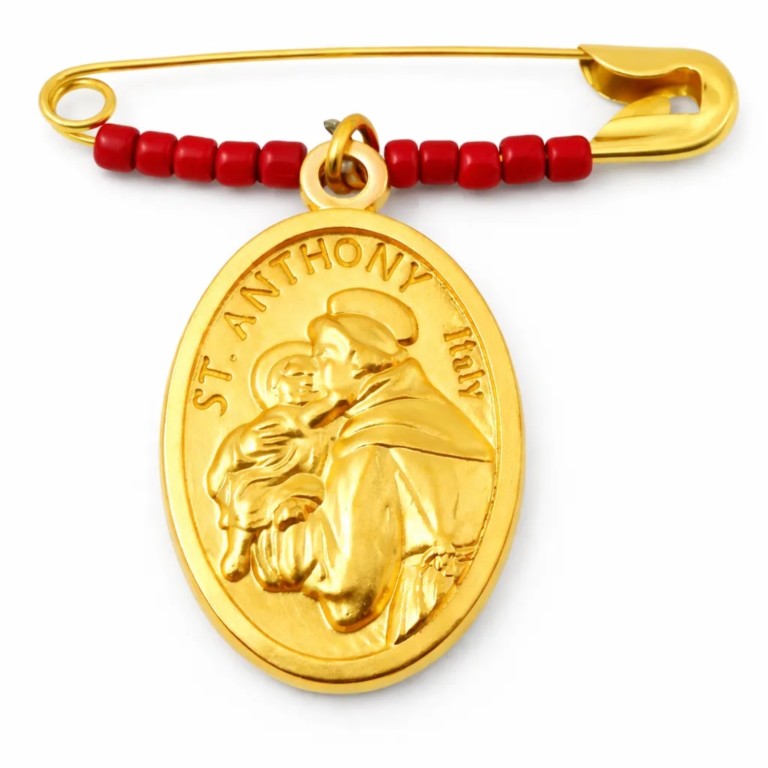 saint-antoine-de-padoue-medaille-dorée-perles-rouges-opaques