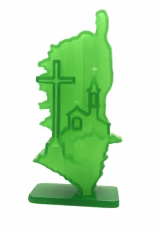 Sculpture corse 3D Corsica la Mea en résine verte translucide, vue de face sculpture-corse-3d-corsica-la-mea-resine-verte-face.webp