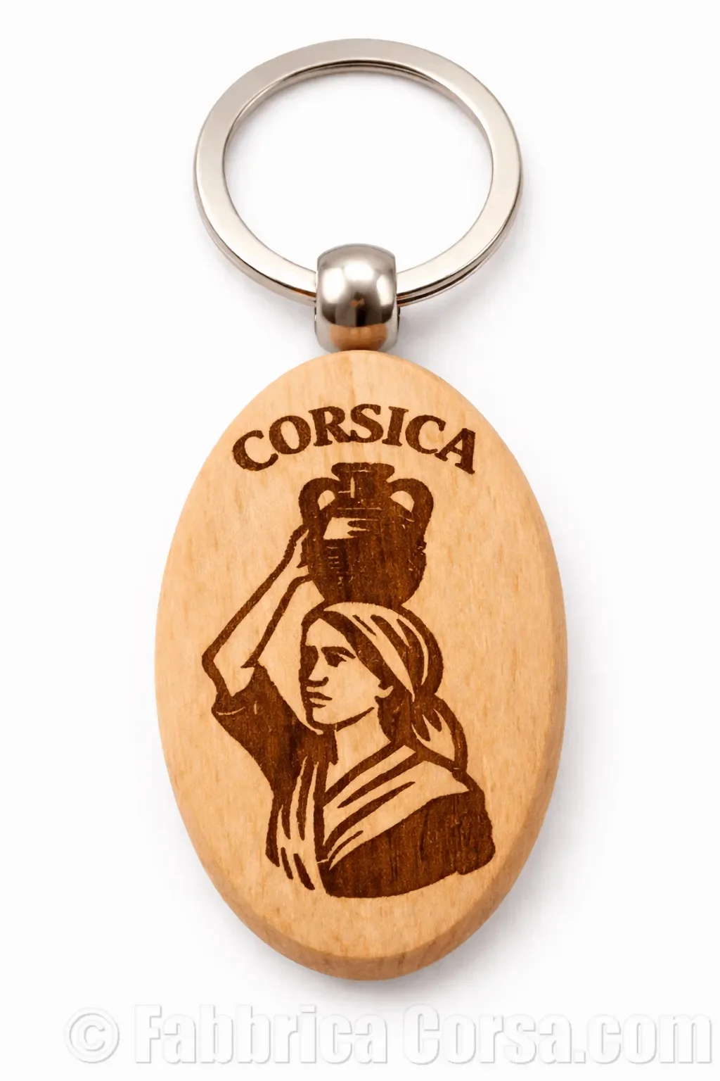 Porte-clé corse « Porteuse d’eau » en bois gravé