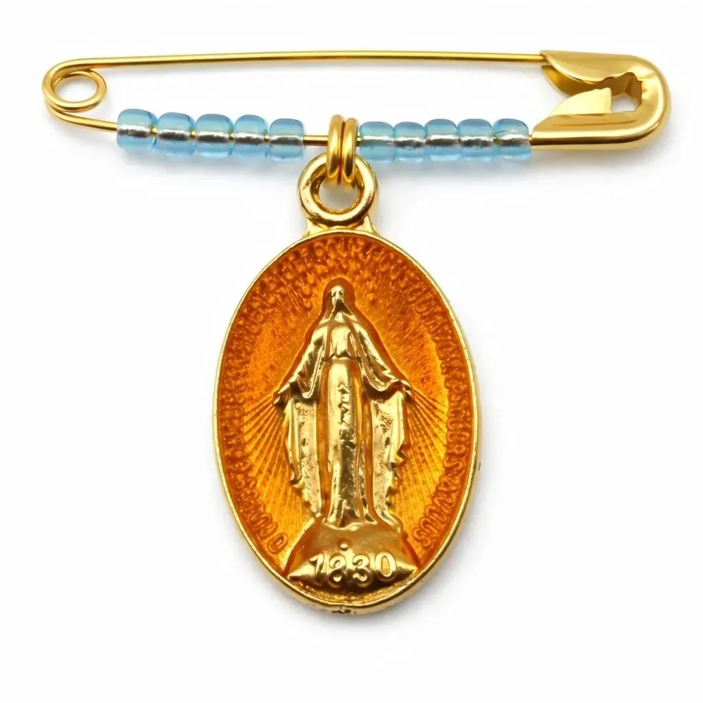 Broche corse Vierge Miraculeuse orange – Collection E Breve